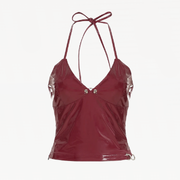 Red Shiny Leather Crop Top