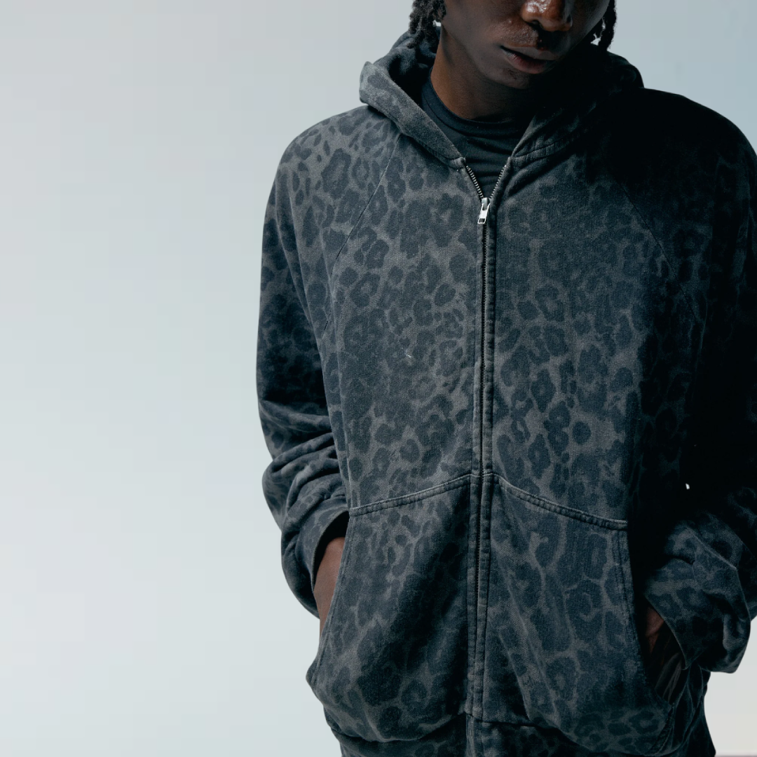 Panther Print Zip Up Hoodie